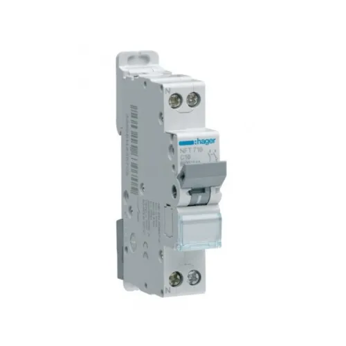 Disjoncteur 10A 1P+N 6-10kA Courbe D 1module - HAGER