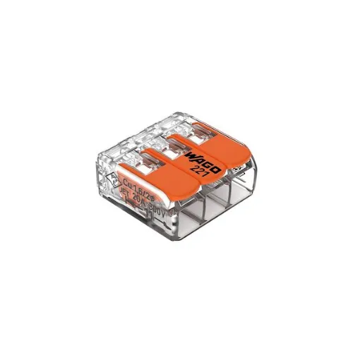 Borne WAGO 221 Mini 3x4mm² à leviers souple et rigide
